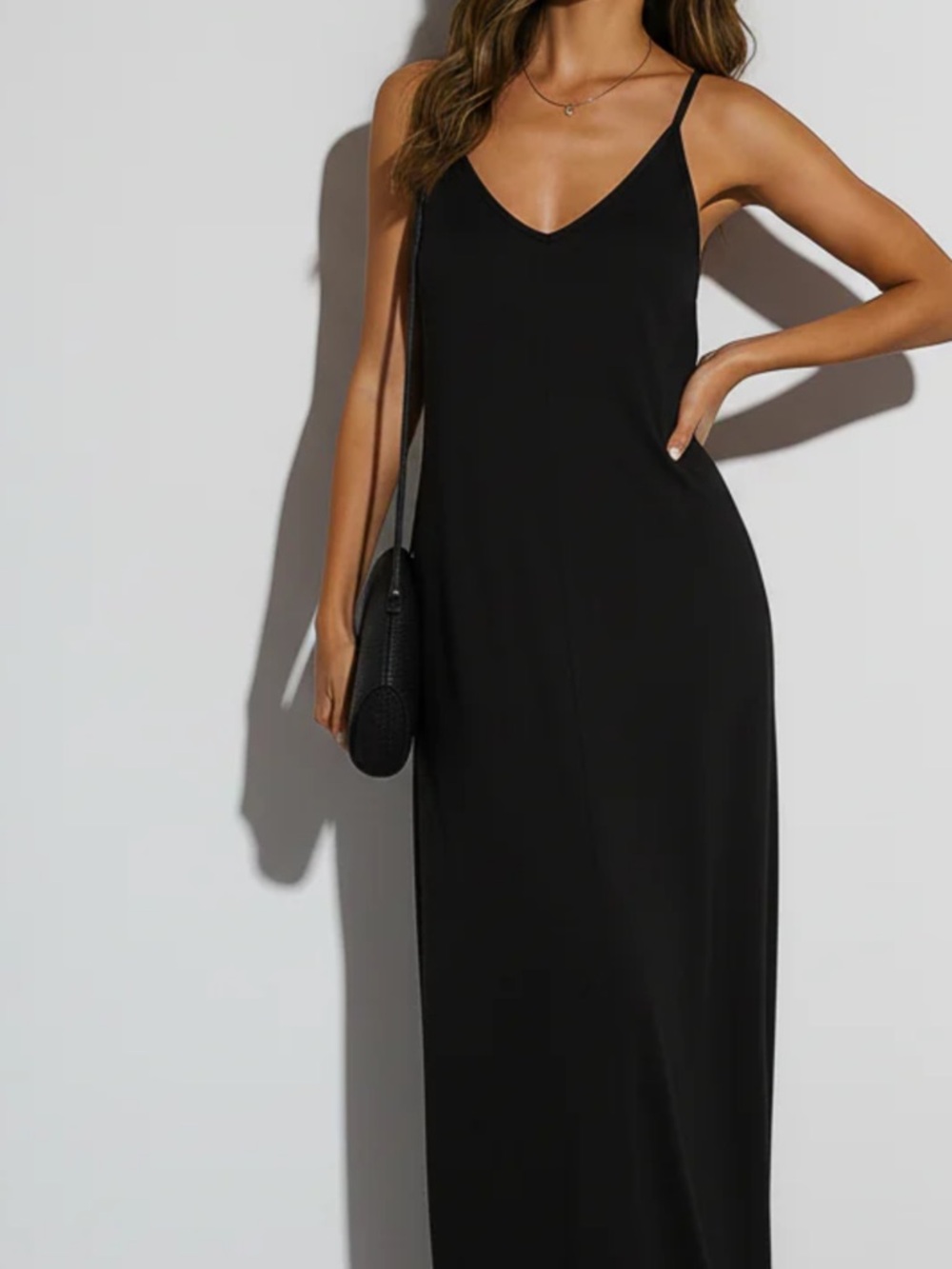 Sleeveless Black V-Neck Maxi Slip Dress - Women